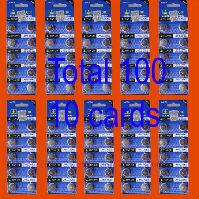 100 шт. щелочные батареи AG13 LR44 357 SR44SW TIANQIU|ag13 batteries|lr44 alkaline button cell batteryag13 lr44 |