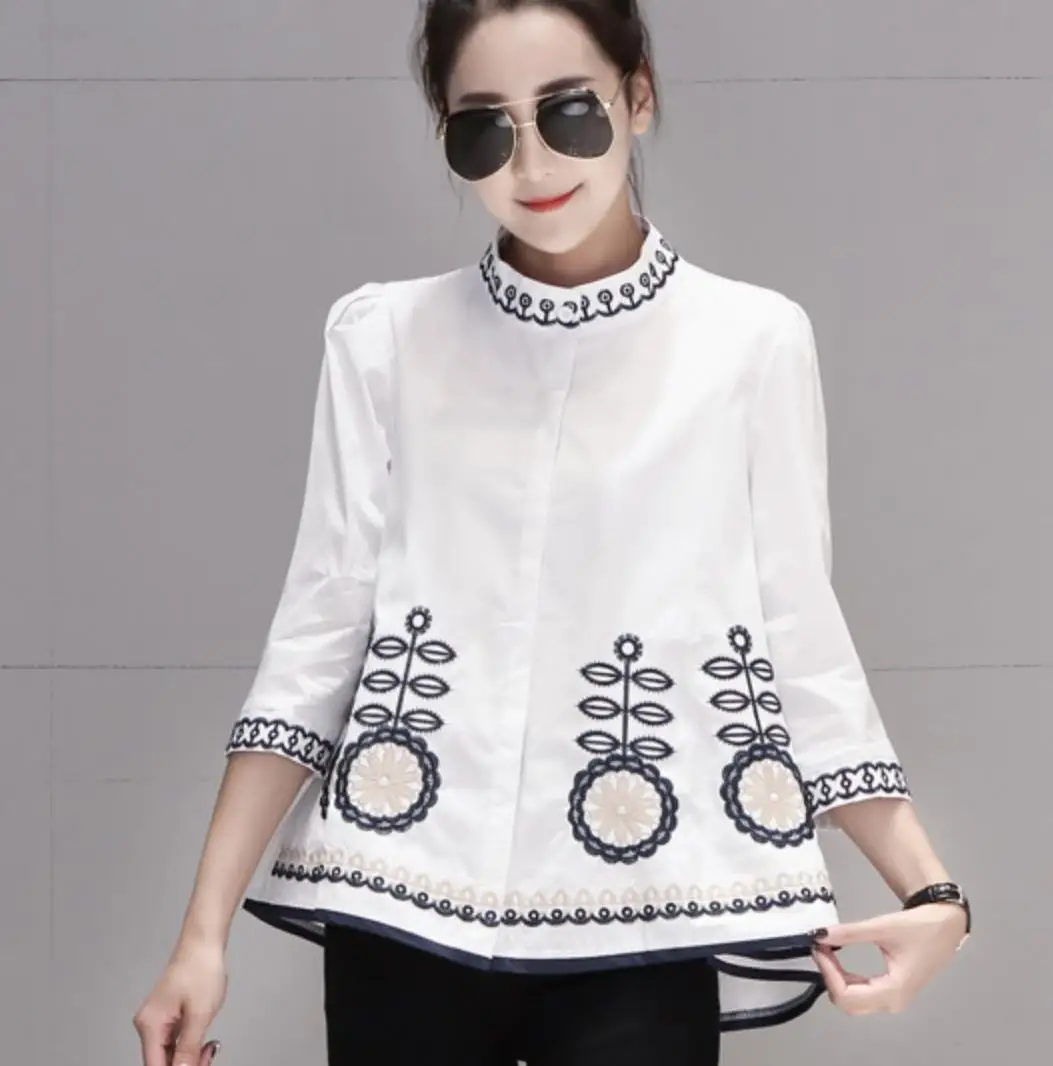 2020 summer autumn style women white shirt loose embroidery blouse loose half sleeved lady elegant outwear coat tops
2020 summer autumn style women white shirt loose embroidery blouse loose half sleeved lady elegant outwear coat tops