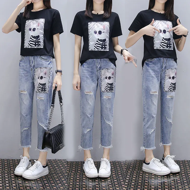 large size ladies' new cartoon T-shirt 2019 summer jeans denim pants two pcs clothing set casual plus size women leisure suits
large size ladies' new cartoon T-shirt 2019 summer jeans denim pants two pcs clothing set casual plus size women leisure suits