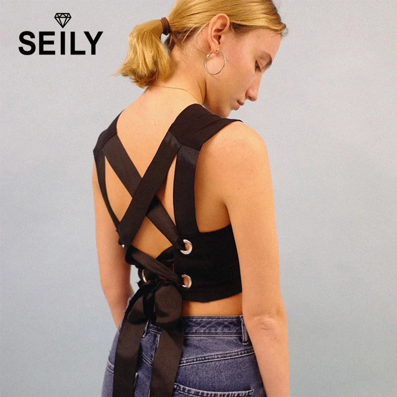 Seily Sexy Summer Festival Black Lace Up Tie Backless Bandage Crop Top Hot Open Back Short Tank Tops Tees Streetwear Croptop
Seily Sexy Summer Festival Black Lace Up Tie Backless Bandage Crop Top Hot Open Back Short Tank Tops Tees Streetwear Croptop