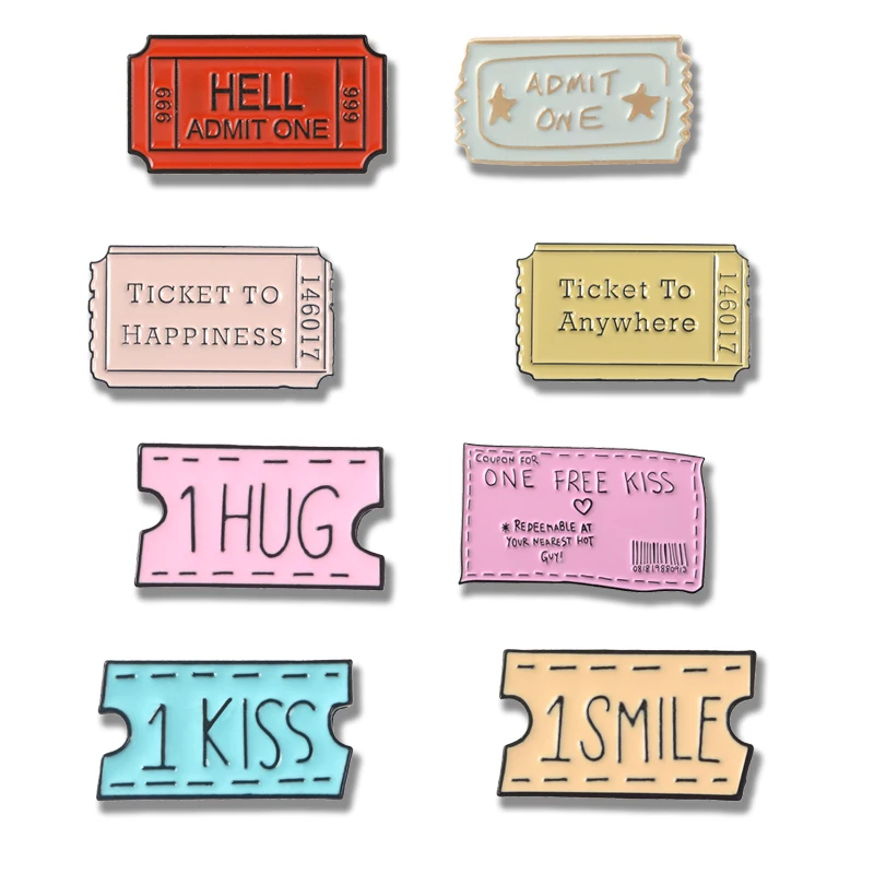 Cute maiden Tickets enamel Brooches for women Pink Red Admit movie ticket Metal lapel Pins Bagdes Couple Denim Shirt bag Jewelry
Cute maiden Tickets enamel Brooches for women Pink Red Admit movie ticket Metal lapel Pins Bagdes Couple Denim Shirt bag Jewelry