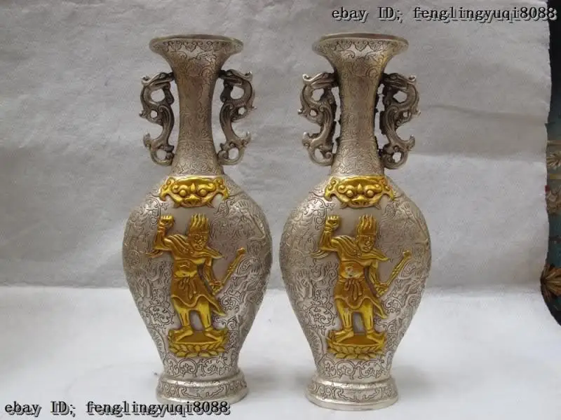 China White Copper Silver Gilt famous Feng Shui Lucky Evil Deva kings flat Vase
China White Copper Silver Gilt famous Feng Shui Lucky Evil Deva kings flat Vase