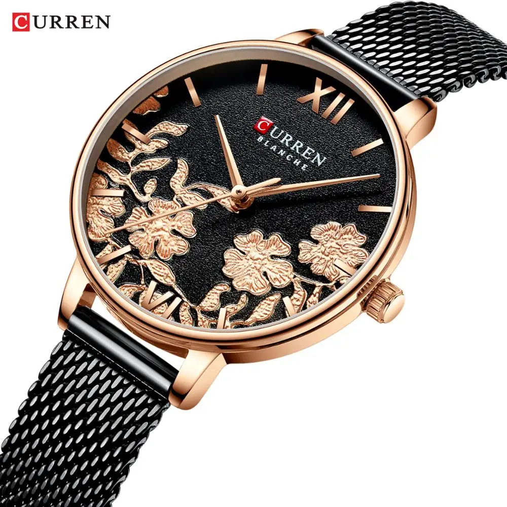 CURREN Fashion Women Watch Black Golden Flower Slim Dial Mesh Belt Casual Quartz Wristwatch Relogio Feminino Saat Ladies Watches
CURREN Fashion Women Watch Black Golden Flower Slim Dial Mesh Belt Casual Quartz Wristwatch Relogio Feminino Saat Ladies Watches