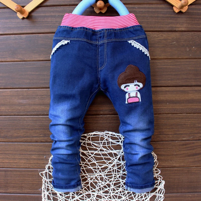 2021 Kids Girls Jeans Cartoon Girl Bow Trousers Casual Children's Clothing Elastic Waist Pencil Baby Pants | Мать и ребенок