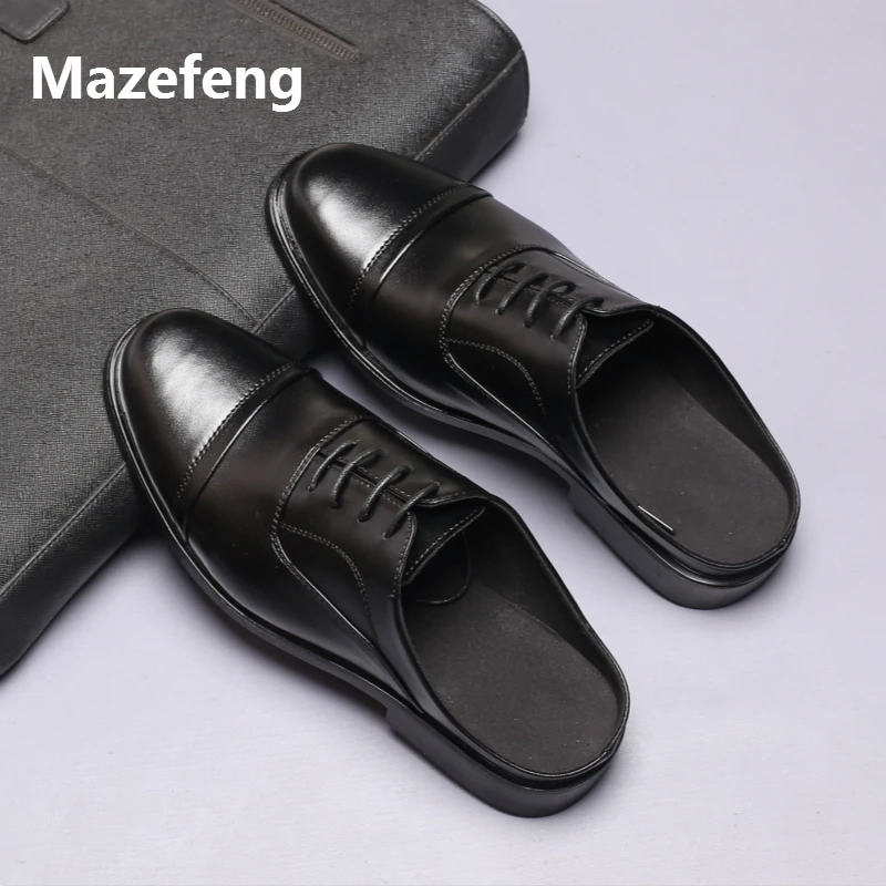 

Mazefeng Men Fashional Male Shoes Summer Slippers Men Slippers Simple Casual Slippers Solid Outdoor Leather Slippers Round Toe