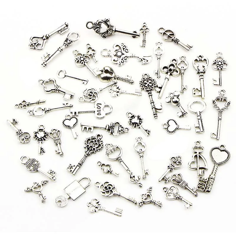 50PCS Mix Antique Plated Key Lock Love Charm Pendants For Diy Bracelet Necklace Accessories Jewelry Making Handmade
50PCS Mix Antique Plated Key Lock Love Charm Pendants For Diy Bracelet Necklace Accessories Jewelry Making Handmade