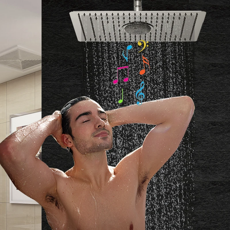 Ультратонкая квадратная Лейка для душа с FM радио и Bluetooth DF1004 SUS304 400x300|shower head