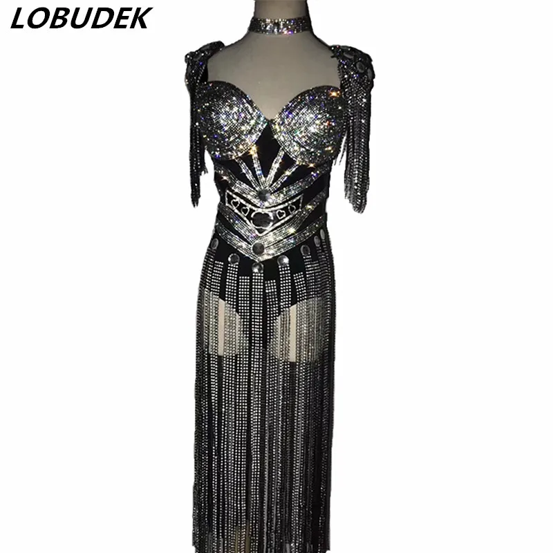 Latest Silver Black Long Tassels Rhinestones Bodysuit Sexy Female Nightclub Modern Dance Costume Club Singer DJ DS Stage Catsuit
Latest Silver Black Long Tassels Rhinestones Bodysuit Sexy Female Nightclub Modern Dance Costume Club Singer DJ DS Stage Catsuit