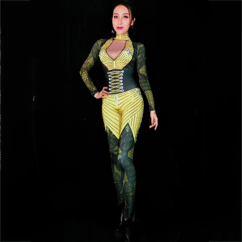 Women Fashion Rhinestones Bodysuit Stage Wear Female Adults Singer Black Yellow Leggings Nightclub Crystals Costume Suit DT1003
Women Fashion Rhinestones Bodysuit Stage Wear Female Adults Singer Black Yellow Leggings Nightclub Crystals Costume Suit DT1003