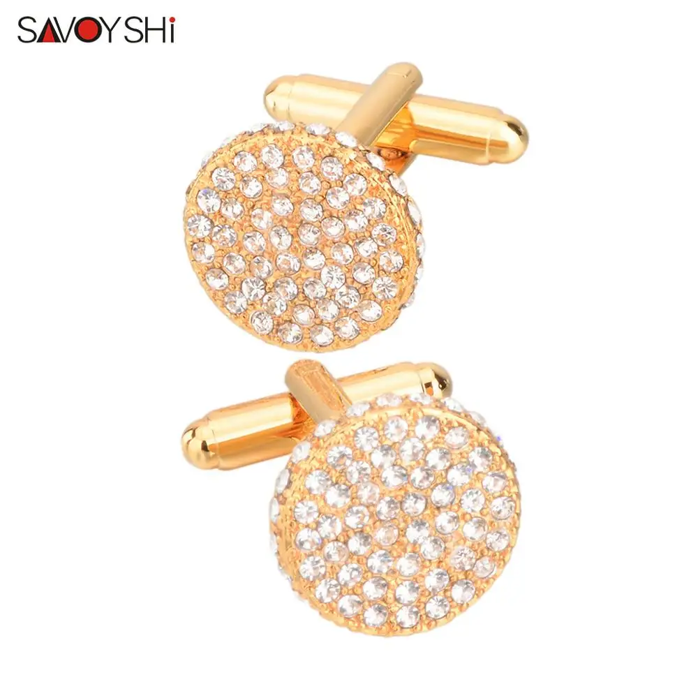 

SAVOYSHI Brand Shirt Cufflinks for Mens Cuffs High Quality Round Crystals Cuff links Twins Gift Male Jewelry Free Engraving Name