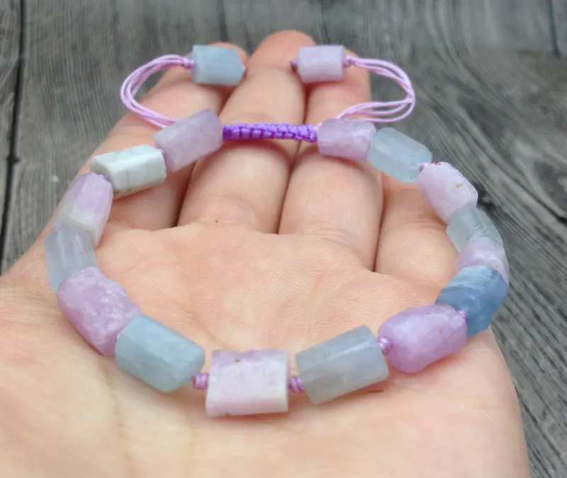 YA3047 Natural Rough Morganite Stone Cord Knotted Adjustable Bracelet | Украшения и аксессуары