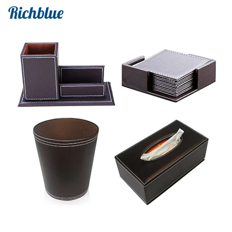 Household Supplies Durable PU Leather Desk Organizer Set Tissue Box Trash Bins 6 Pcs Cup Coaster Pen Holder with Card Stand
Household Supplies Durable PU Leather Desk Organizer Set Tissue Box Trash Bins 6 Pcs Cup Coaster Pen Holder with Card Stand