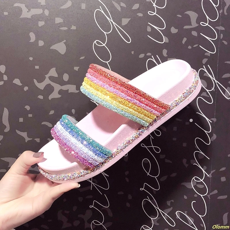 Women Slippers Rainbow Striped Shoes Bling paillette Slides Glitter Soft Flat Summer Beach Sandals Ladies Candy Color Jelly Shoe
Women Slippers Rainbow Striped Shoes Bling paillette Slides Glitter Soft Flat Summer Beach Sandals Ladies Candy Color Jelly Shoe