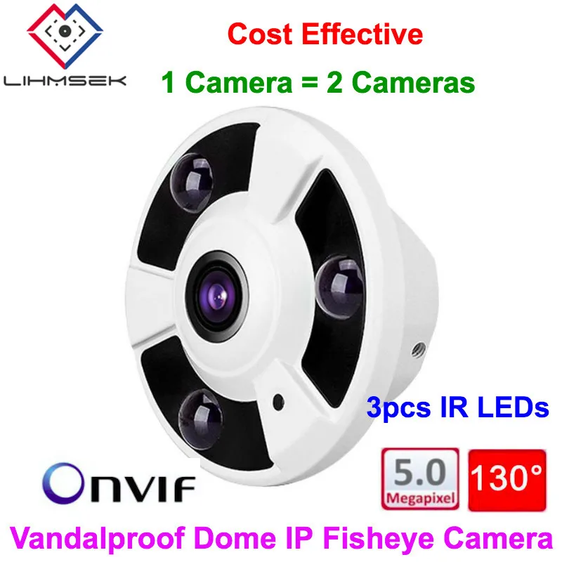 Lihmsek 5.0 Megapixel 2591*1920 2.1mm 130 degree Fisheye Lens IP Camera with 3pcs IR LEDS Night Vision H.265 - купить по выгодной