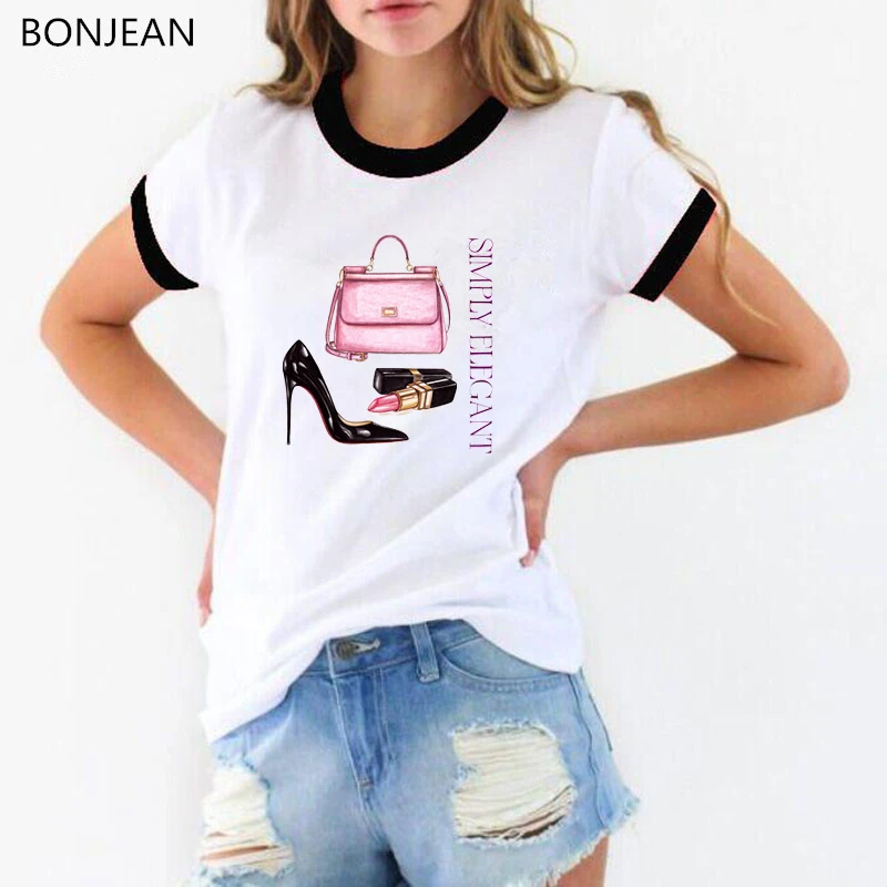 High heels Lipstick Bag Vogue t shirt women letters simple elegant print tshirt hipster streetwear female t-shirt drop shipping
High heels Lipstick Bag Vogue t shirt women letters simple elegant print tshirt hipster streetwear female t-shirt drop shipping