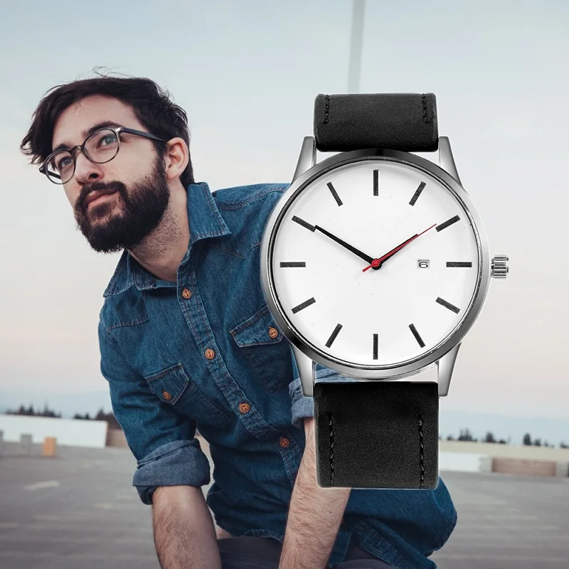 Часы наручные мужские в минималистичном стиле спортивные простые дизайнерские с