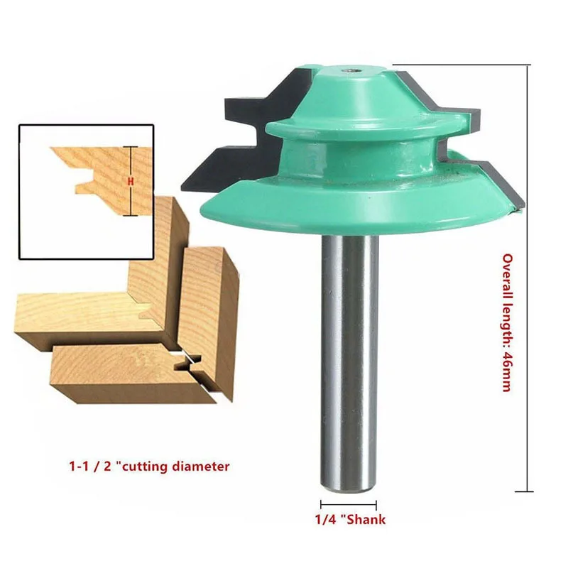 Woodworker Lock Miter Router Bit 45 Degree 1/4*1-1/2 Woodworking Drill Bit 6.35mm Shank Tenon Cutter Woodwork Milling Cutters
Woodworker Lock Miter Router Bit 45 Degree 1/4*1-1/2 Woodworking Drill Bit 6.35mm Shank Tenon Cutter Woodwork Milling Cutters