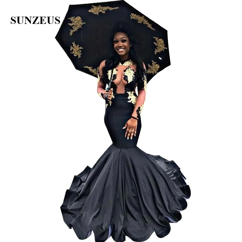 Black Mermaid Prom Dresses High Neck Long Sleeves Special Occasion Dress Appliques Illusion Bodice Sexy Black Girl Party Gowns
Black Mermaid Prom Dresses High Neck Long Sleeves Special Occasion Dress Appliques Illusion Bodice Sexy Black Girl Party Gowns