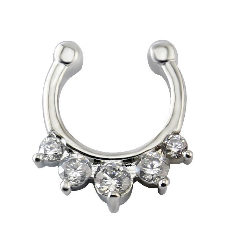 Five Rhinstone Zirconia Fake Septum Hoop Nose Ring Surgical Stainless Steel Anti Allergic Clicker Non Piercing Body Jewelry
Five Rhinstone Zirconia Fake Septum Hoop Nose Ring Surgical Stainless Steel Anti Allergic Clicker Non Piercing Body Jewelry