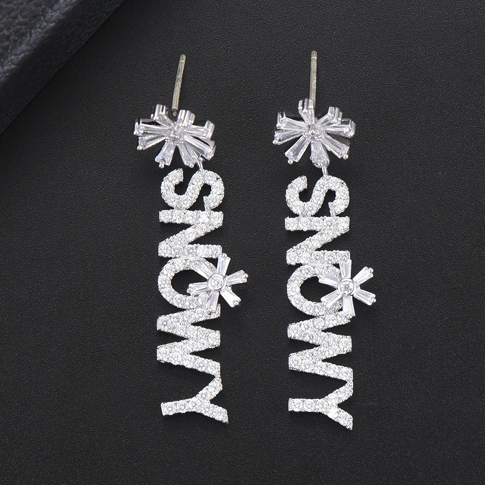 12*46 MM Popular Women Girls Snowy Lettering Dangle Earrings Fashion Jewelry AAA Cubic Zirconia Inlaid Statement Earrings
12*46 MM Popular Women Girls Snowy Lettering Dangle Earrings Fashion Jewelry AAA Cubic Zirconia Inlaid Statement Earrings