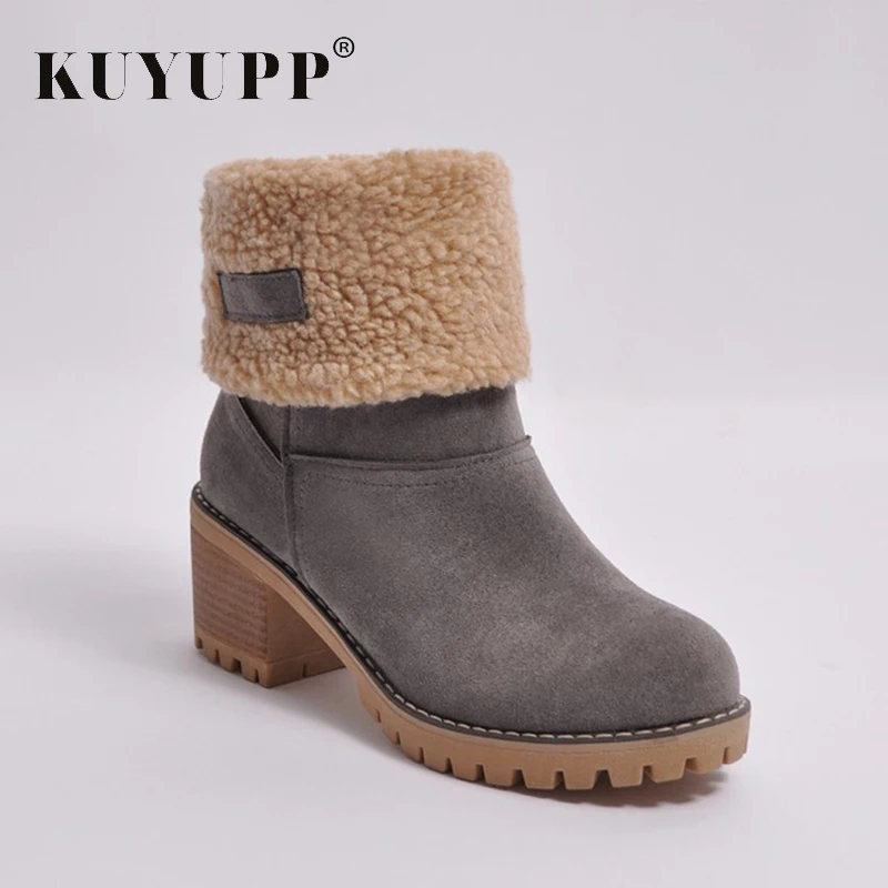 Слипоны квадратный каблук Зимние женские ботильоны теплые Мартинсы Botas Feminina