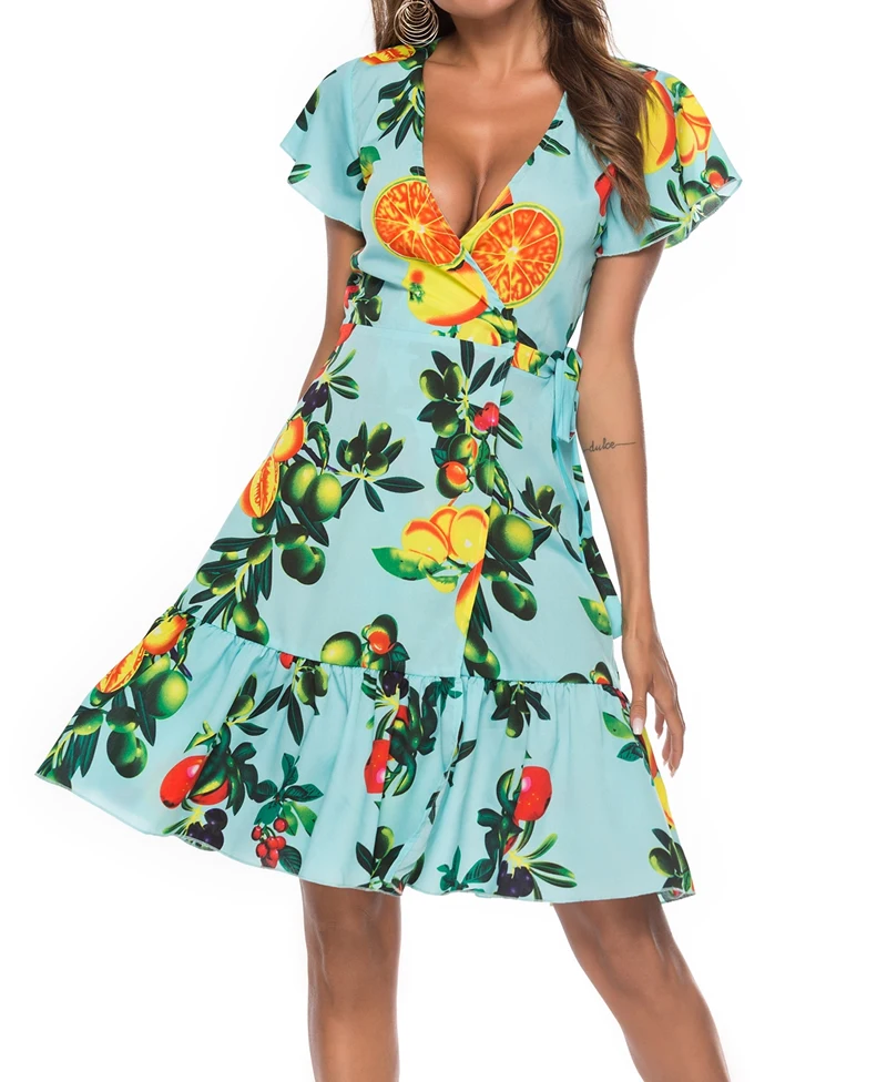 Vacation Beach Summer Dress 2019 Boya Style V-Neck Short-Sleeve Casual Loose Dress Ruffled Stitching Fruit Print Women Dress
Vacation Beach Summer Dress 2019 Boya Style V-Neck Short-Sleeve Casual Loose Dress Ruffled Stitching Fruit Print Women Dress