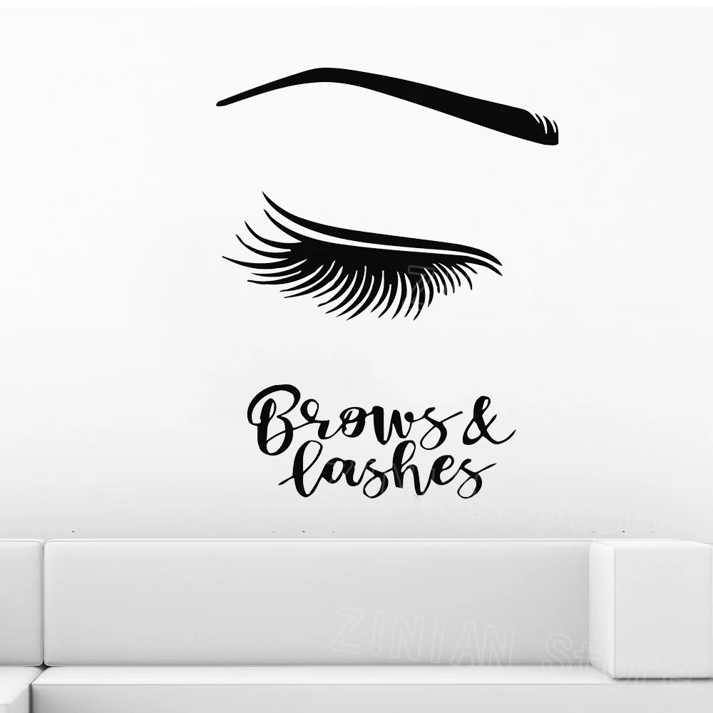 Brows and Lashes Wall Decal for Spa Beauty Salon Girls Long Vinyl Stickers Gir Room Eyelashes Extensions Decoration Z386 | Дом и сад