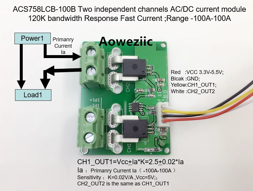 

Aoweziic ACS758LCB-100B ACS758LCB ACS758 Two independent channels AC/ DC current detection module Rang:-100A-100A