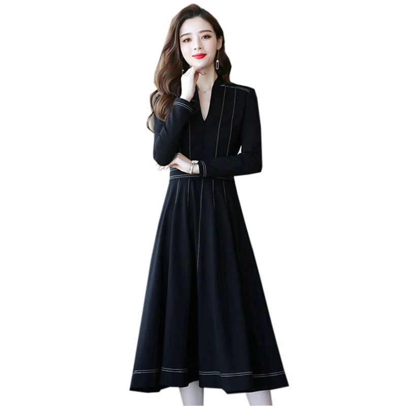 New Autumn Winter Women Party Dresses Ladies Elegant Long Dress Fashion V-neck Long Sleeve Black Bottom Dress RE2032
New Autumn Winter Women Party Dresses Ladies Elegant Long Dress Fashion V-neck Long Sleeve Black Bottom Dress RE2032