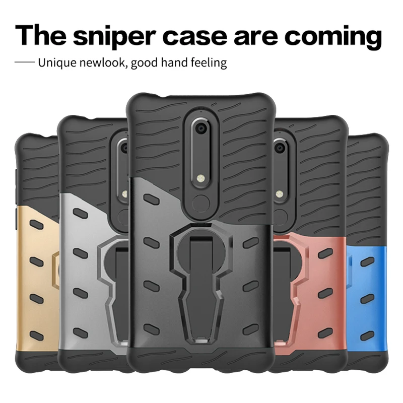 New Phone Cases For Nokia 6 2018 Hybrid Protection Armor Case Nokia6 TA-1068 TA-1050 TA-1043 Stand Coque Capa Cover | Мобильные
