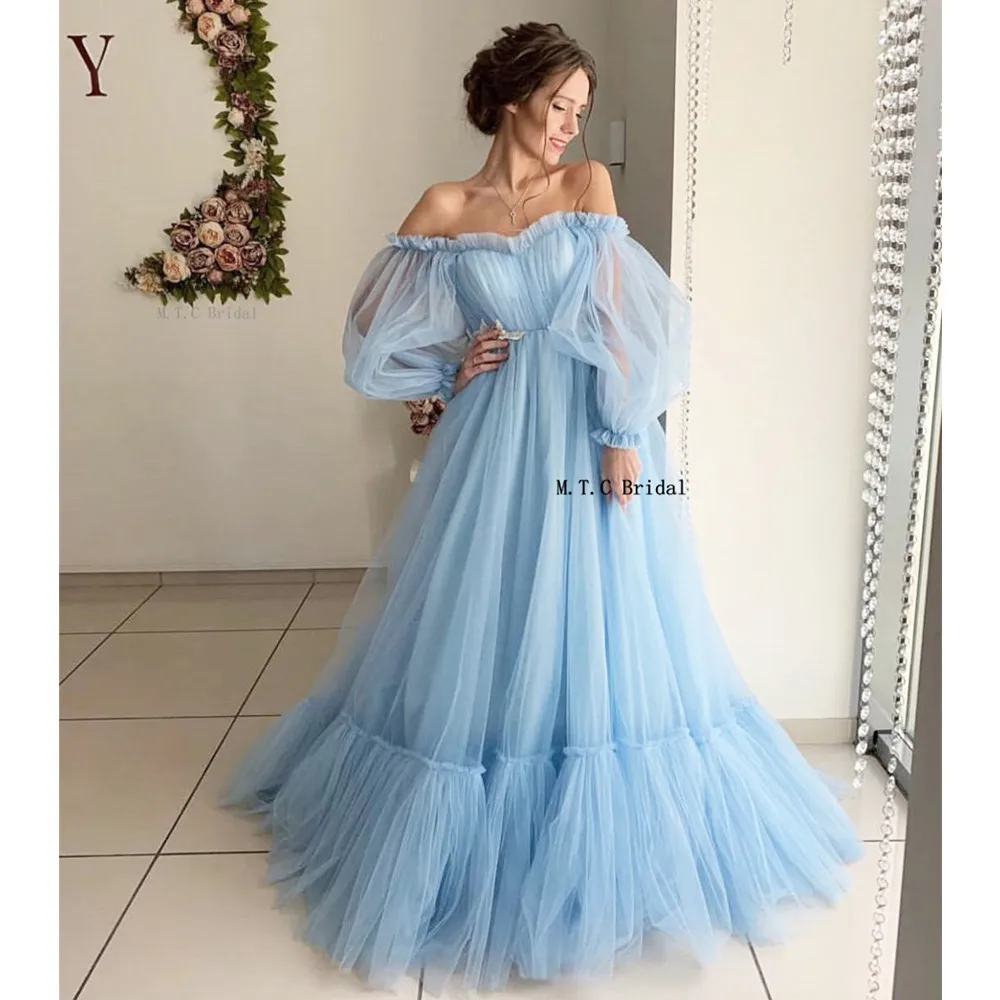 Mint Blue Long Sleeve Arabic Prom Dresses Pleat Tulle Off The Shoulder A Line Long Formal Occasion Dress 2019 Cheap Party Gowns
Mint Blue Long Sleeve Arabic Prom Dresses Pleat Tulle Off The Shoulder A Line Long Formal Occasion Dress 2019 Cheap Party Gowns