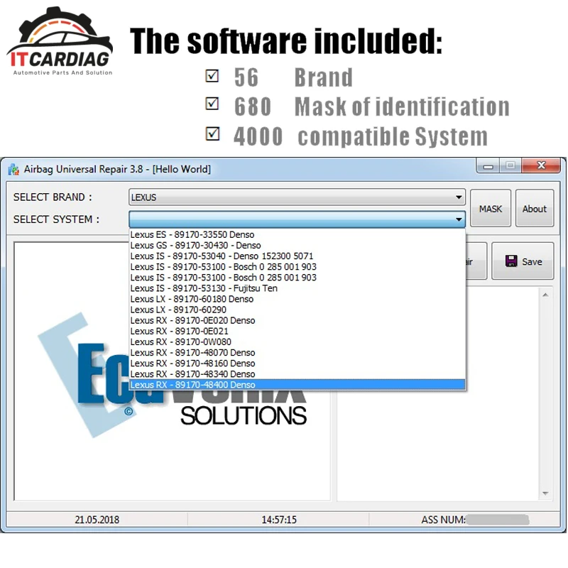 Airbag Reset Tool Airbag Universal Repair V3.8 ECU Programmer of Airbag Obd2 Car Diagnostic Software Over 4000 Compatibility
Airbag Reset Tool Airbag Universal Repair V3.8 ECU Programmer of Airbag Obd2 Car Diagnostic Software Over 4000 Compatibility