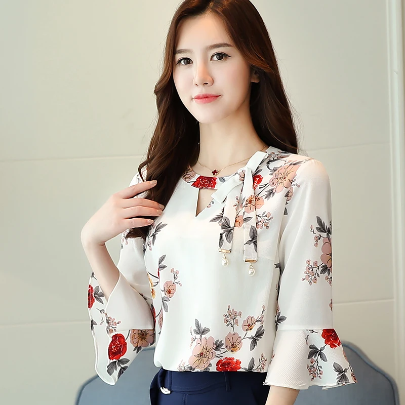 New Flower Printing Women Blouses Shirt Flare Sleeve Chiffon Women's Clothing Casual V-Collar Bow Women Tops Blouses
New Flower Printing Women Blouses Shirt Flare Sleeve Chiffon Women's Clothing Casual V-Collar Bow Women Tops Blouses