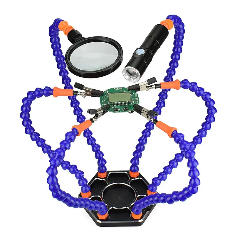 Soldering Helping Hands Tool with USB LED Lights 3X Magnifying Glass 6pcs Flexible Arms Hand Welding Tool for PCB Board welding
Soldering Helping Hands Tool with USB LED Lights 3X Magnifying Glass 6pcs Flexible Arms Hand Welding Tool for PCB Board welding
