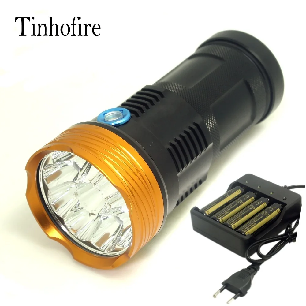 

Tinhofire 20000 lumens light King 10T6 LED flashlamp 10 x CREE XM-L T6 LED Flashlight Torch Lamp Light with 4 battery charger