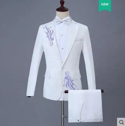 White singer star style stage Diamond clothing for men sequins suit set with pants mens wedding suits man formal dress tie
White singer star style stage Diamond clothing for men sequins suit set with pants mens wedding suits man formal dress tie