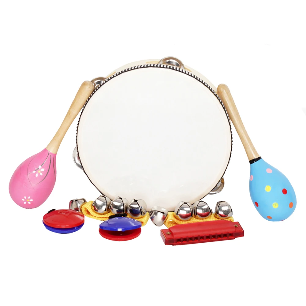 8 шт./компл. Maracas Castanets Handbells гармоника Тамбурин музыкальные игрушки перкуссионный