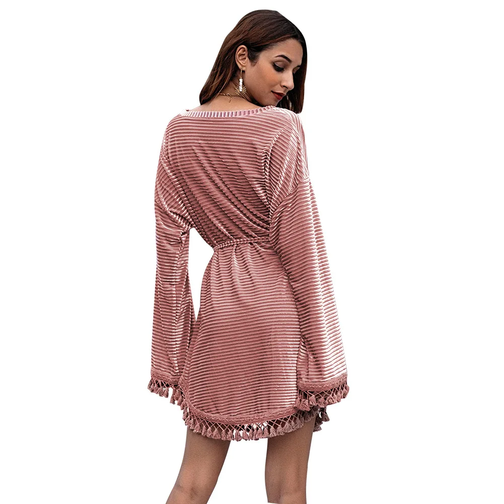 Women's fashion autumn and winter new high-end tassel dress long-sleeved A-line skirt elegant mini party dresses vestidos
Women's fashion autumn and winter new high-end tassel dress long-sleeved A-line skirt elegant mini party dresses vestidos
