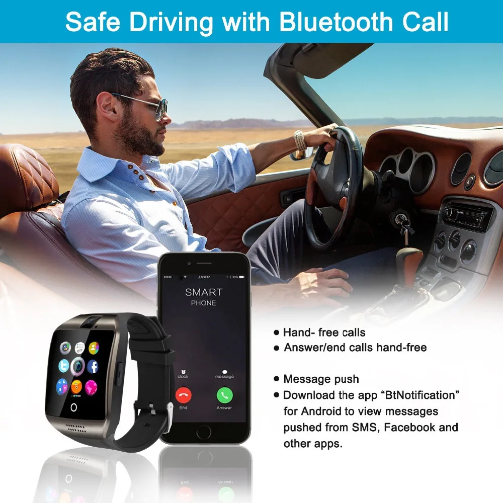 Новая версия Bluetooth Смарт-часы Q18 с сенсорным экраном большая батарея поддержка TF