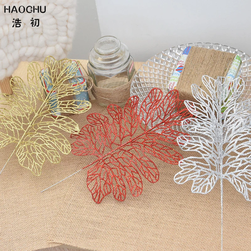 

HAOCHU 2pcs Hollow Glitter Grass Leaves Christmas Ornaments Hanging Wedding Party Xmas Tree Wreath Home Decor Arrangement