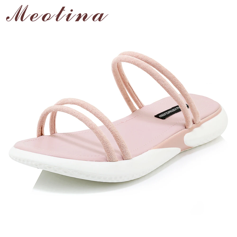 

Meotina Summer Shoes Women Sandals Soft Narrow Band Flat Shoes Casual Open Toe Slippers Ladies Sandals Apricot Pink Size 33-39