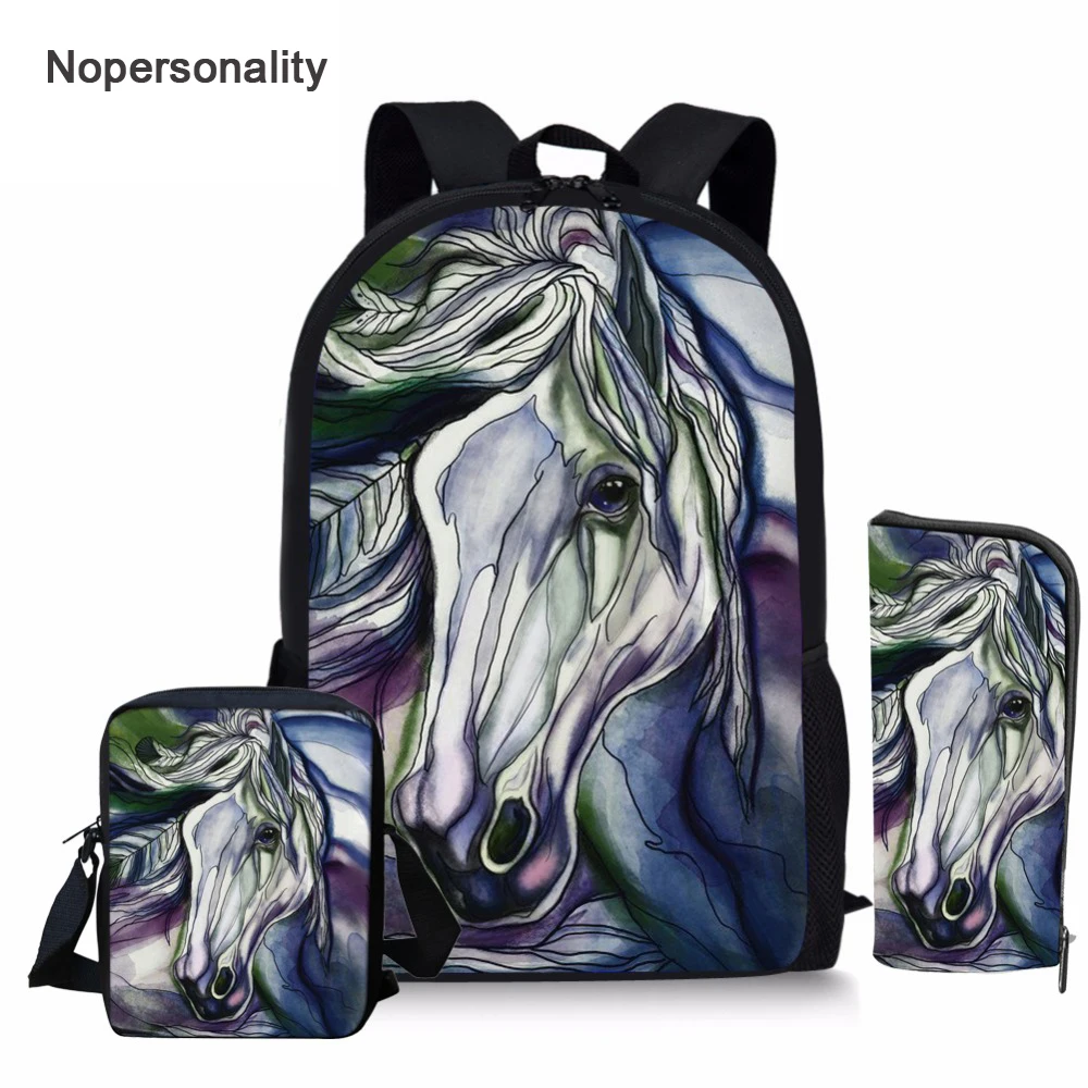 

Комплект рюкзаков Nopersonality с 3D принтом Crazy Horse для подростков, классный школьный ранец для мальчиков и девочек, портфель с животными для учени...