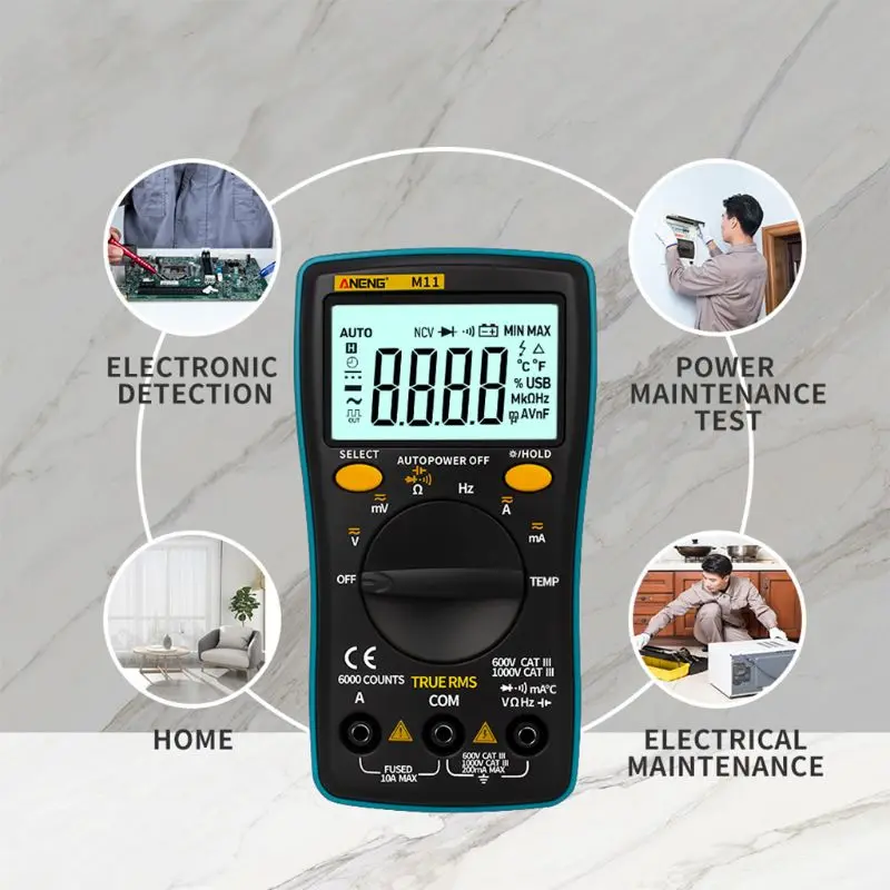6000 Counts M11 Portable Automatic Range Multi-Meter Battery-Operated Capacitor True-Ams Digital Voltmeter With Auto-Ranging LCD
6000 Counts M11 Portable Automatic Range Multi-Meter Battery-Operated Capacitor True-Ams Digital Voltmeter With Auto-Ranging LCD