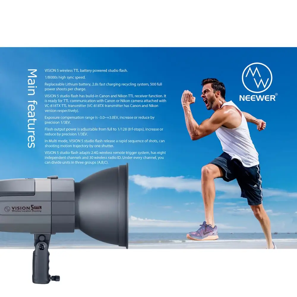Neewer Vision5 400W TTL for SONY/Canon/Nikon HSS Outdoor Studio Flash Strobe with 2.4G System and Wireless Trigger
Neewer Vision5 400W TTL for SONY/Canon/Nikon HSS Outdoor Studio Flash Strobe with 2.4G System and Wireless Trigger