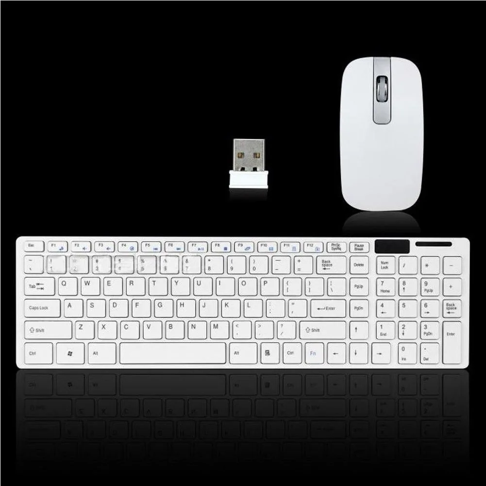 Беспроводная клавиатура и мышь набор Белый 2 4G Оптический с защитной крышкой USB
