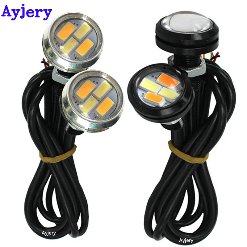 

AYJERY 10pcs DC 12V 5730 4 SMD Car LED DRL Eagle Eye White Amber Switchback Dual Color Turn Signal Daytime Running Light 23MM