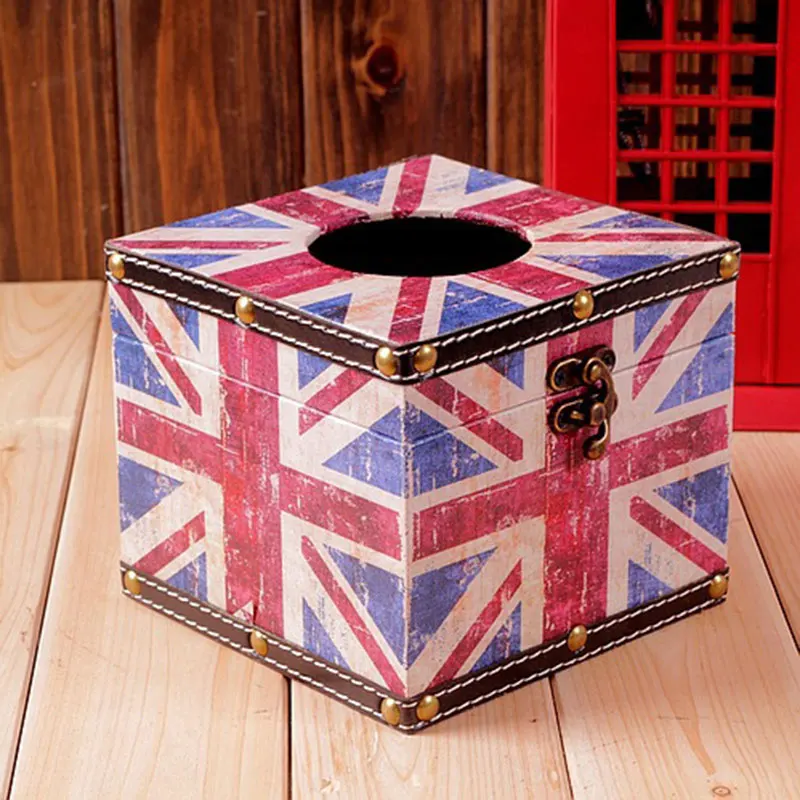 Flag Vinatge Wooden Tissue Box Storage Jewel Boxs for Home Decoration Retro nuova scatola del tessuto RT99 | Дом и сад