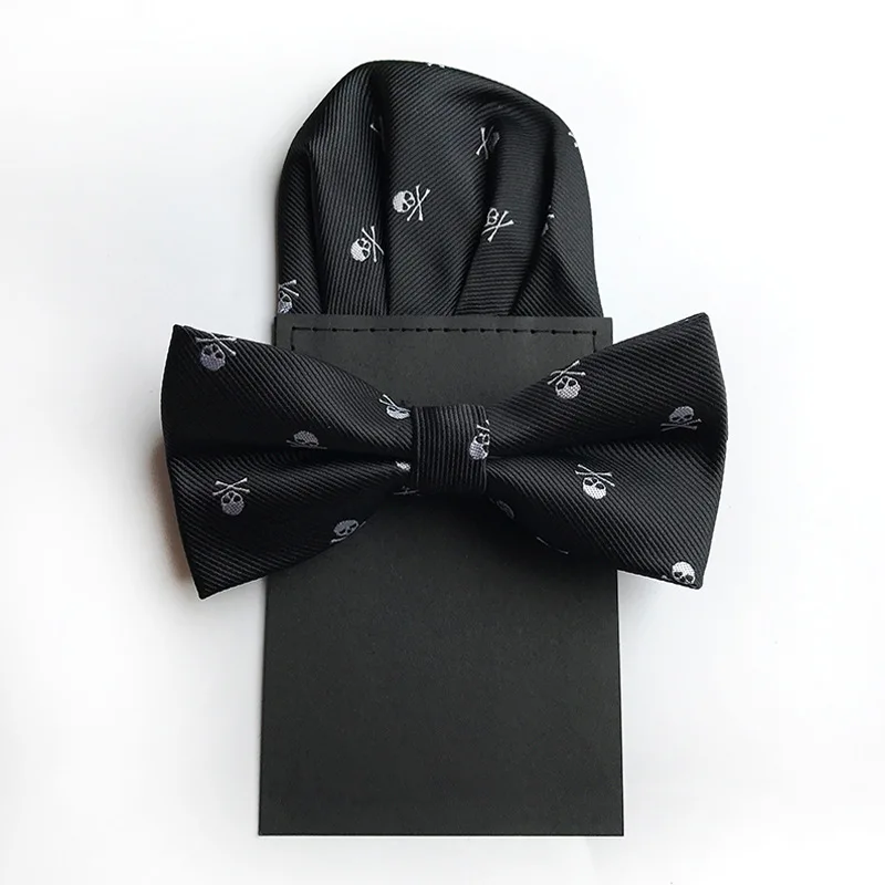 Фото Мужской галстук бабочка Череп платок Набор Мода шеи галстуки для мужчин gravata