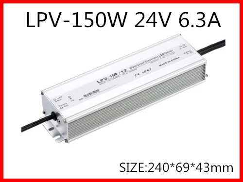 150W 24V 6.3A LED constant voltage waterproof switching power supply IP67 for led drive LPV-150-24
150W 24V 6.3A LED constant voltage waterproof switching power supply IP67 for led drive LPV-150-24