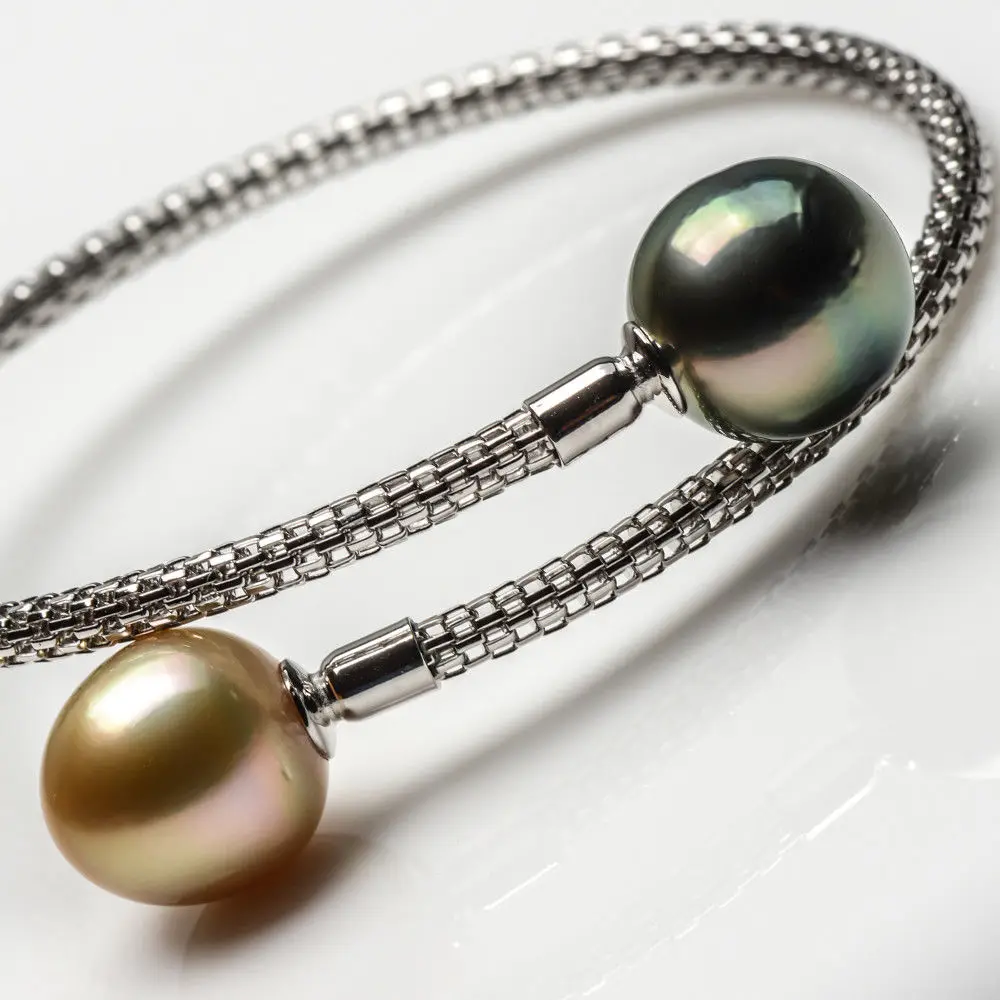 12.5-13mm Multicolor Genuine South Sea Pearl Tahitian Bracelet 925 Silver |